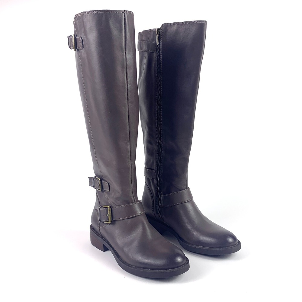 Enzo Angiolini Sayin Riding Boots Womens Sz 6.5M Gray Leather Knee High Zip Up